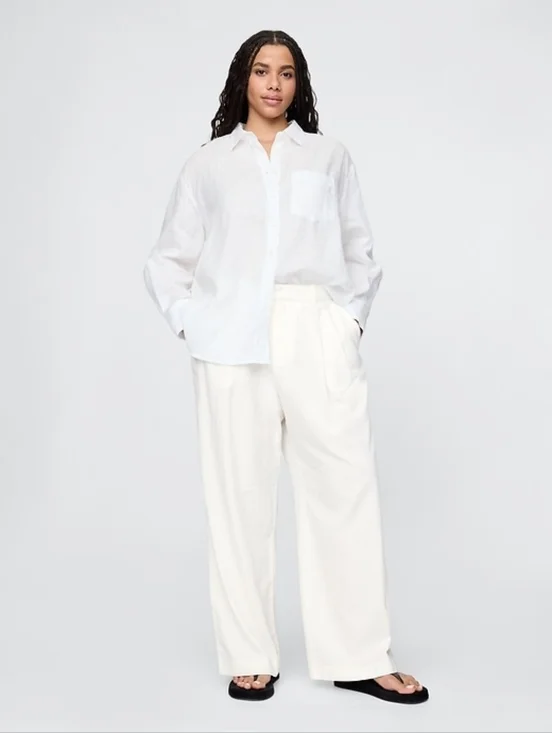 Gap 365 High Rise Linen-Blend Trousers New Off White 6P - Picture 5 of 7